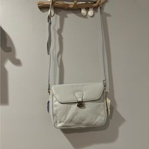 Etienne Aigner Genuine Leather‎ Crossbody Flap Front Light Gray Gold Tone 9561